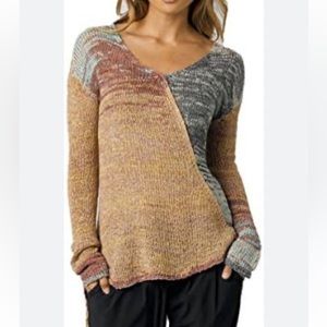 Prana Vignette Asymmetrical V neck Knit Multicolour Sweater Sz L